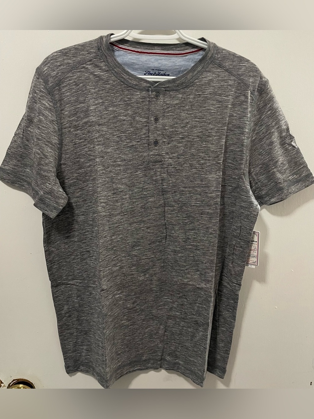 Flag & Anthem Men’s Grey Henley Shirt Short Sleeve T-Shirt Top Tee Size Medium M